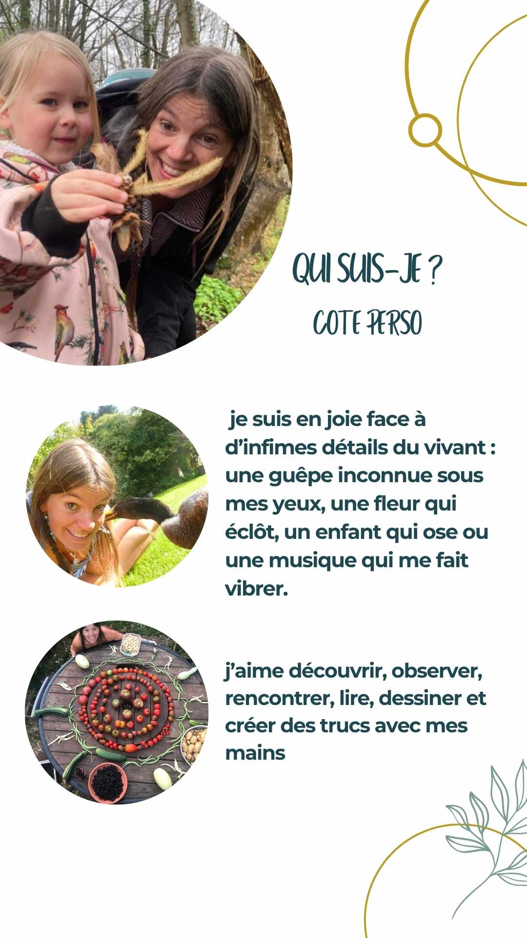 Qui suis-je jardins des liens animatrice nature permaculture coeurdonnière écocoeurdonnière émotion potager enfant