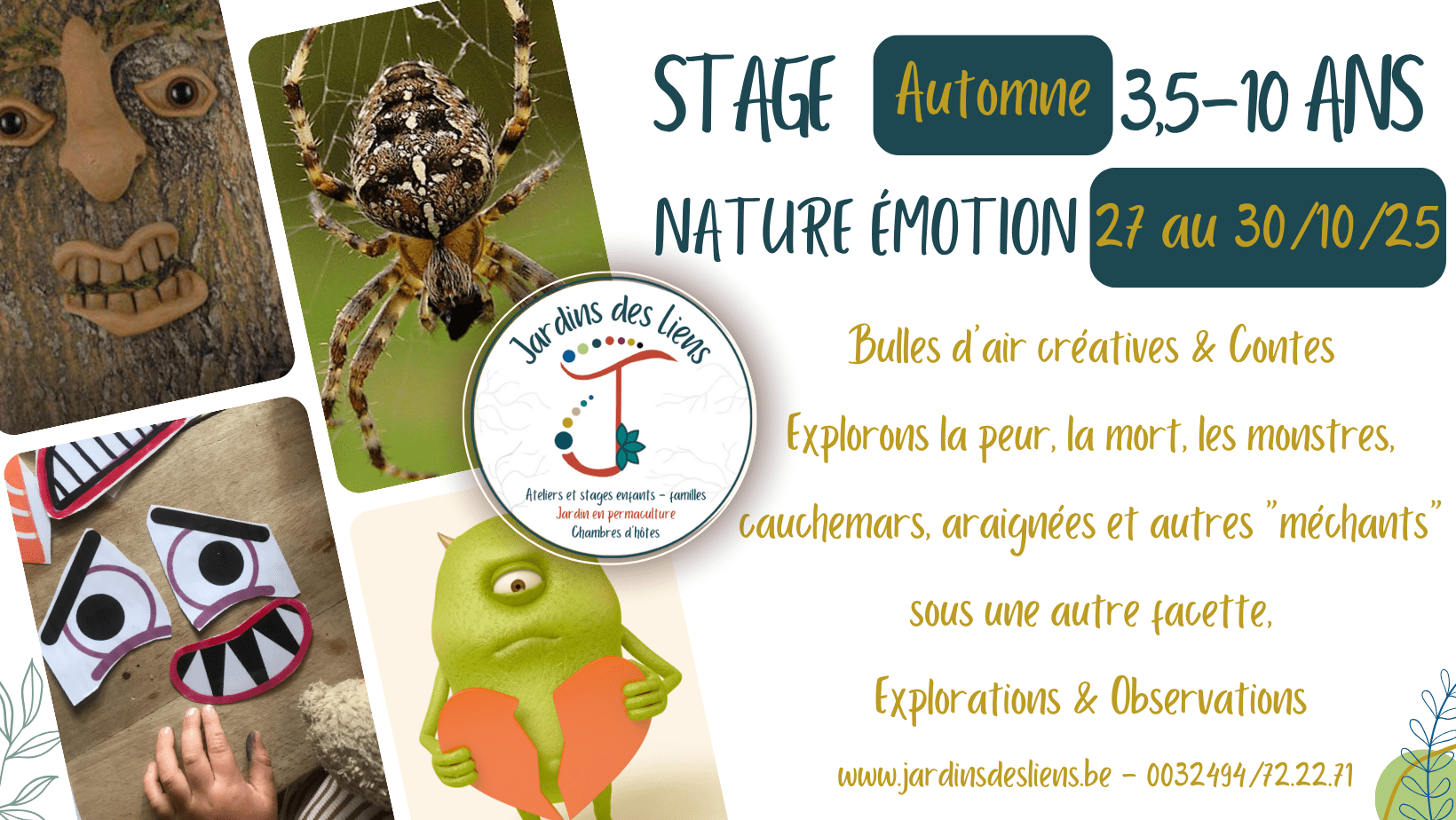 stage enfant nature émotion peur cauchemars monstres araignée tournai leuze ath