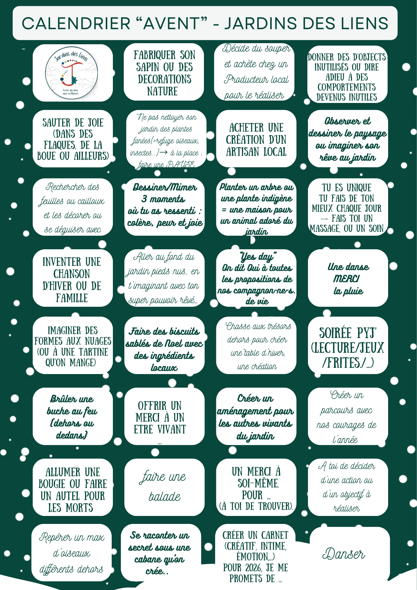 calendrier avent nature développement personnel soin de soi